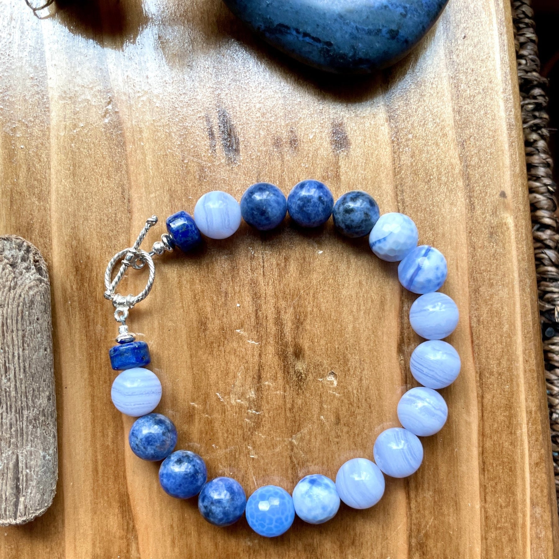 Blue Lace Agate Tumbled Stone Bracelet – The Healing Pear